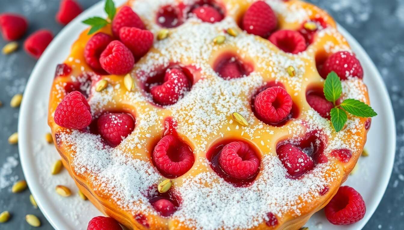 Recette clafoutis moelleux framboises pistaches