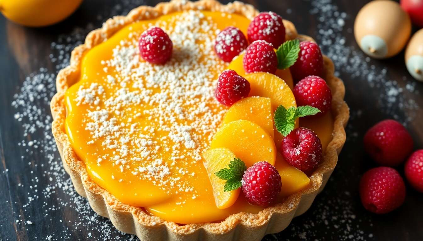 Recette de tarte mangue framboise au combava