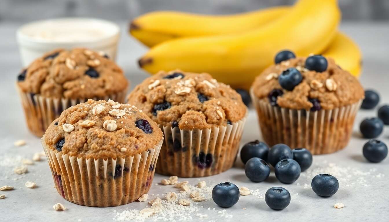 Recette : muffins Moelleux aux Flocons d'Avoine, myrtilles et Bananes
