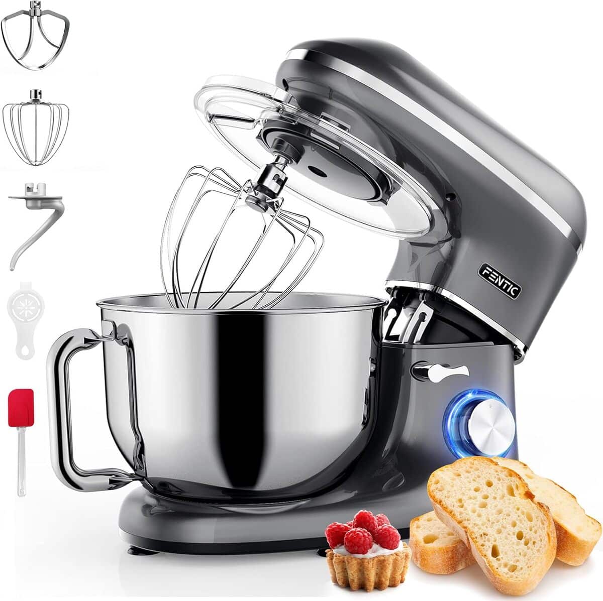 Test du robot pâtissier Fentic 2000W : bol inox et accessoires