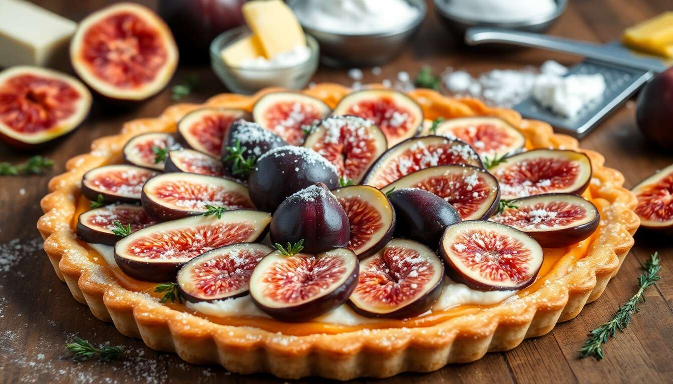 Tarte aux figues fraîches, ricotta et thym sur sablé breton