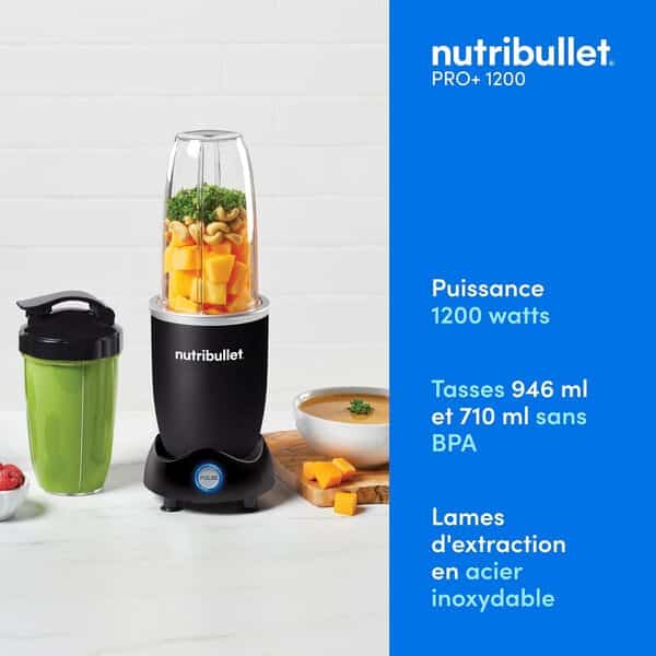 Nutribullet Pro 1200, Blender électrique, Broyeur, Smoothie Blender, Blender multifonctions, puissance 1200w, verres 700ml et 900ml, noir, NB120MB