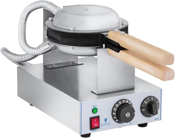 Royal Catering Gaufrier Bubble Waffle Appareil a Gaufres Waffle Machine a Gaufre RCWM-1400-B (1.415 W, Matériau Acier/Aluminium, 1Poignée en bois résistante à la chaleur, Température 50-250 °C)