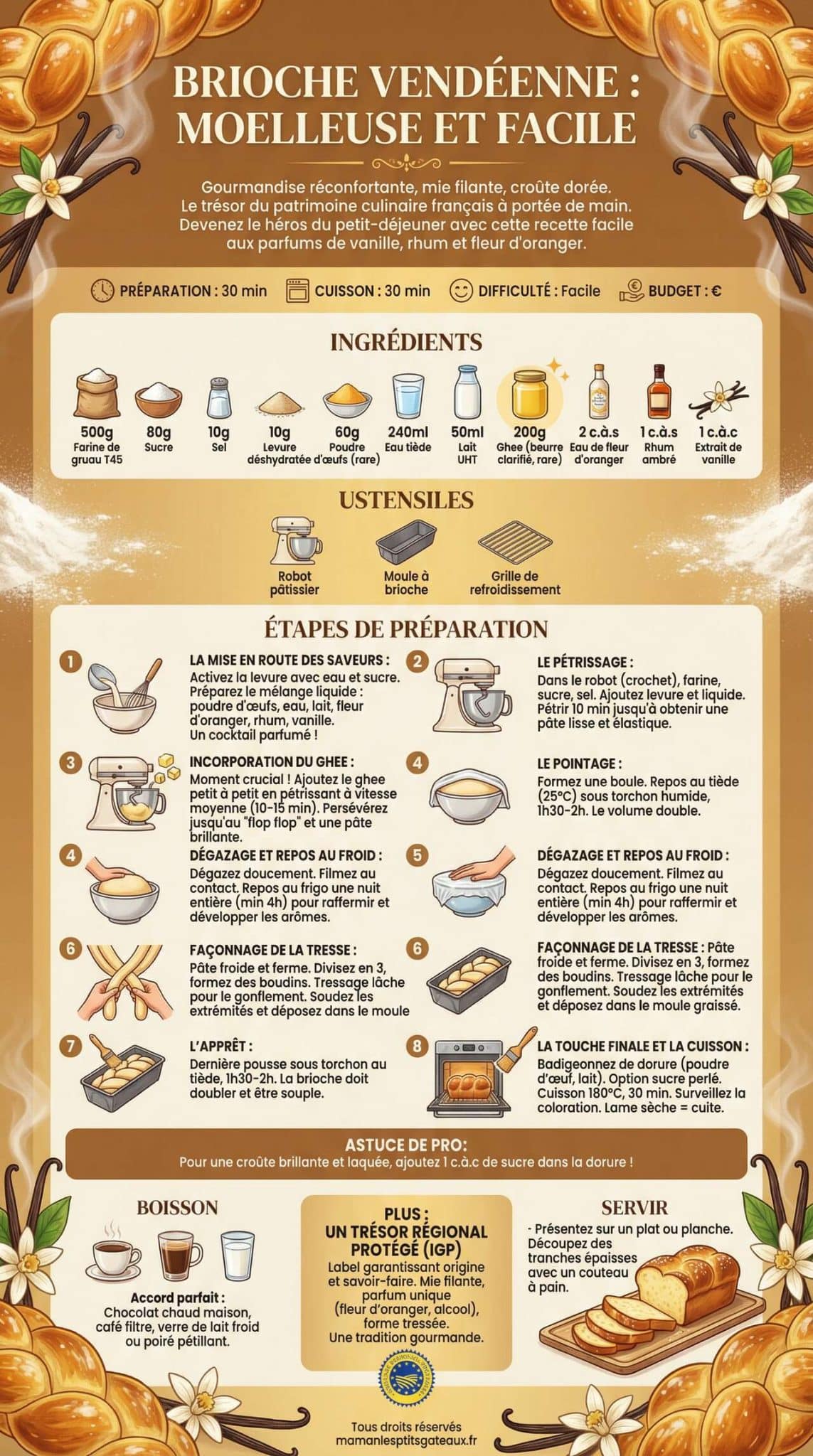 Infographie de la recette Recette de brioche vendéenne : moelleuse et facile Infographie de la recette Recette de brioche vendéenne : moelleuse et facile