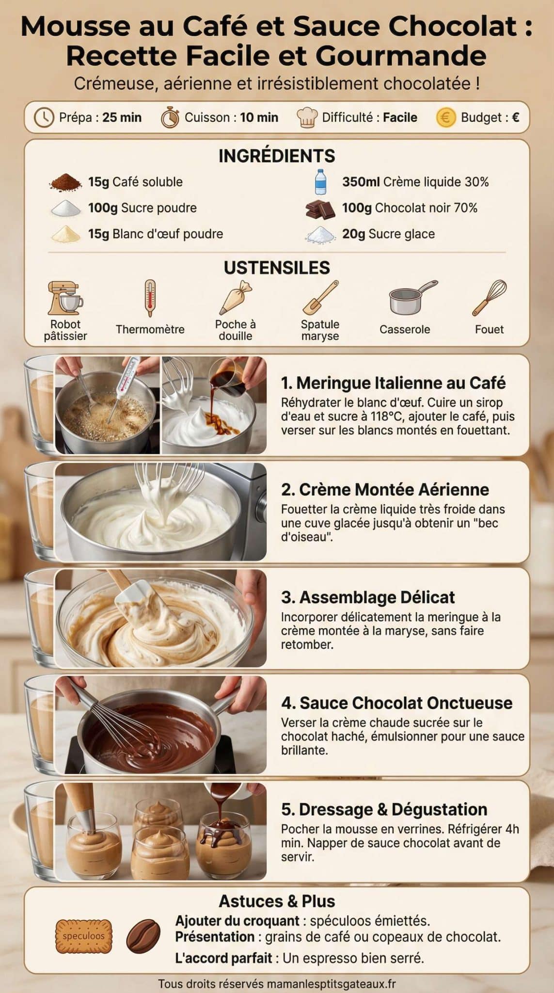Infographie de la recette Mousse au caf&eacute; avec sauce chocolat : recette facile et gourmande