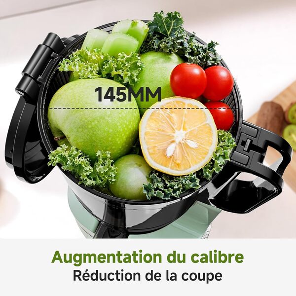 AMZCHEF Extracteur de jus automatique Vos mains libres, Ouverture de 135 mm et capacité de 1,8 L Extracteur de jus de fruits et légumes entiers, Extracteur jus lent de 250W avec triple filtre - Vert [Classe énergétique A+++]