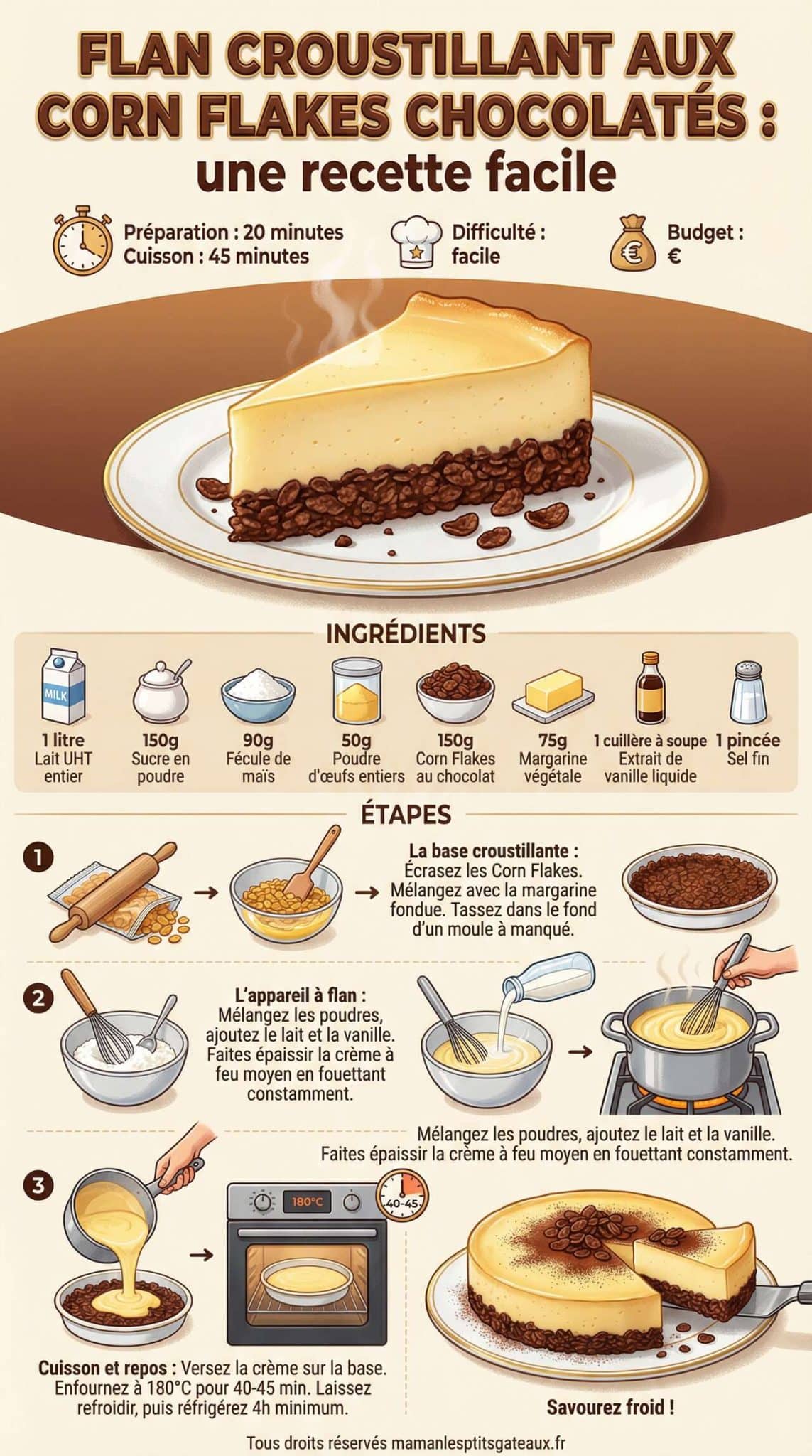 Fiche recette Flan croustillant aux Corn Flakes chocolat&eacute;s : une recette facile