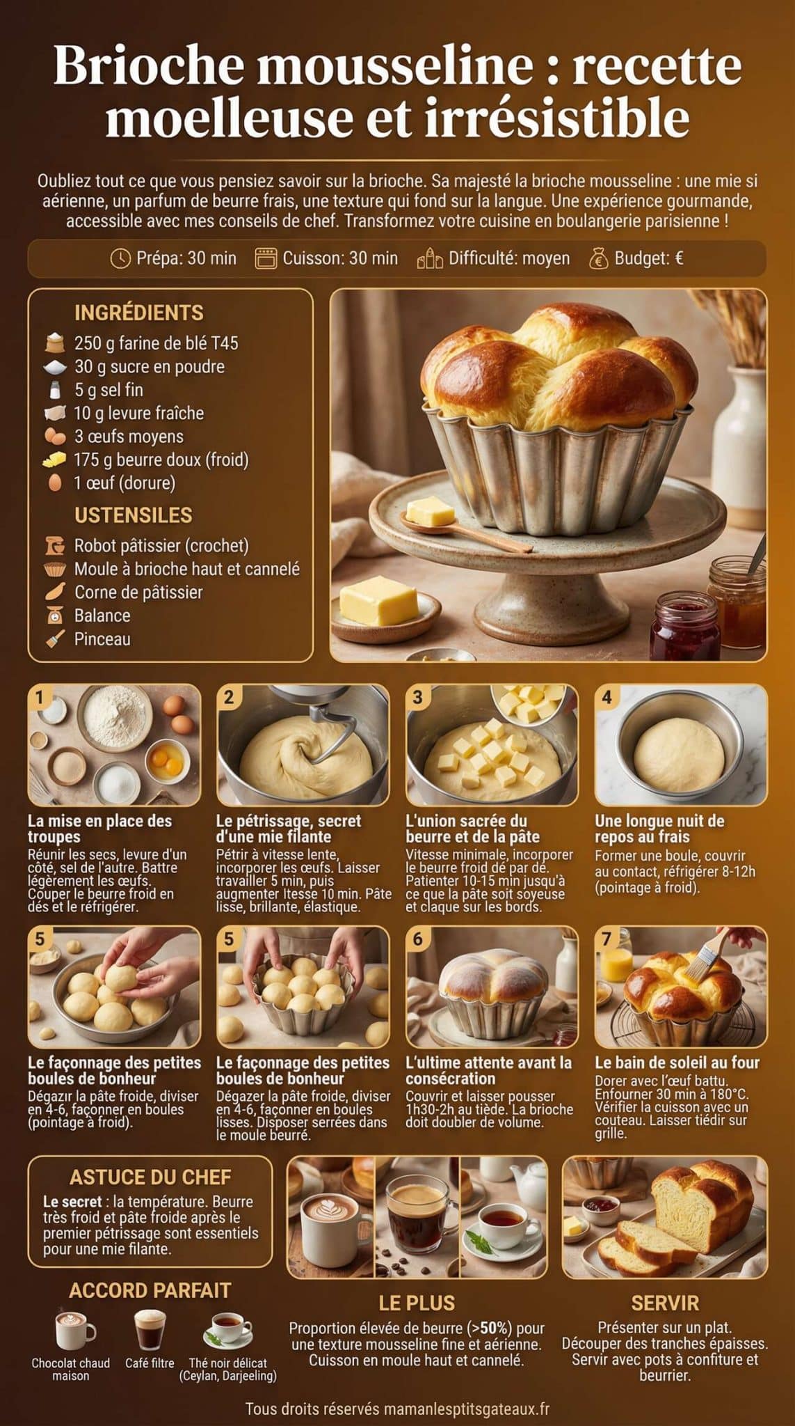 Fiche recette Brioche mousseline : recette moelleuse et irrésistible Fiche recette Brioche mousseline : recette moelleuse et irrésistible