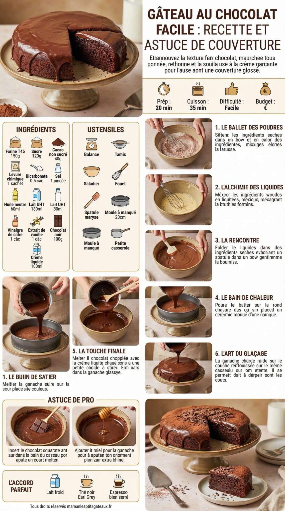 Fiche recette G&acirc;teau au chocolat facile : recette et astuce de couverture