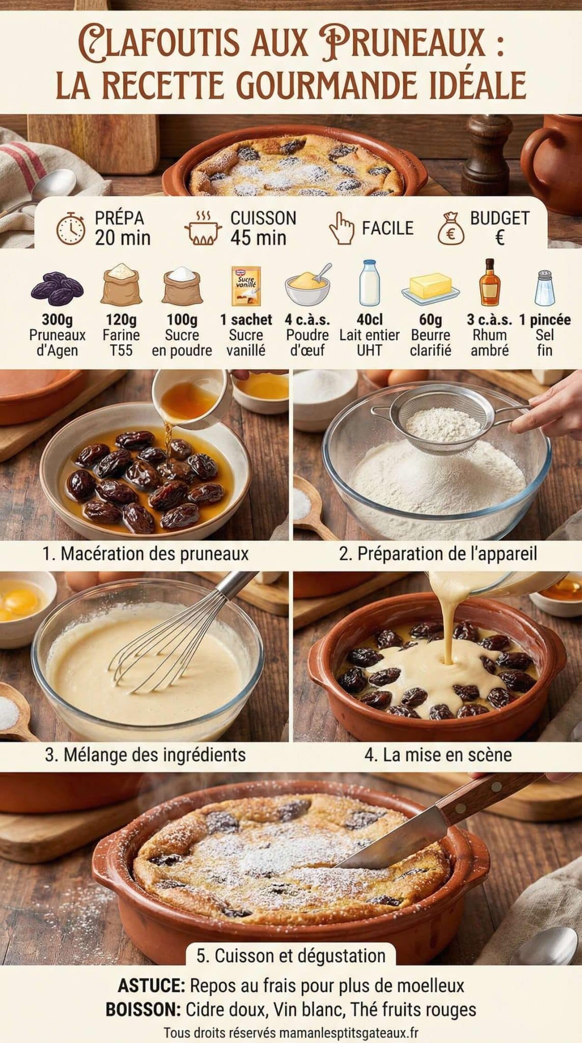 Fiche recette Clafoutis aux pruneaux : la recette gourmande id&eacute;ale