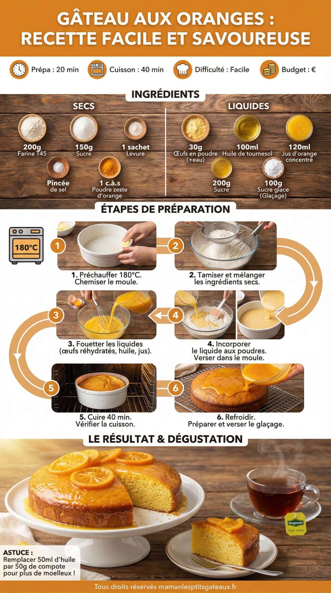 Fiche recette G&acirc;teau aux oranges : recette facile et savoureuse