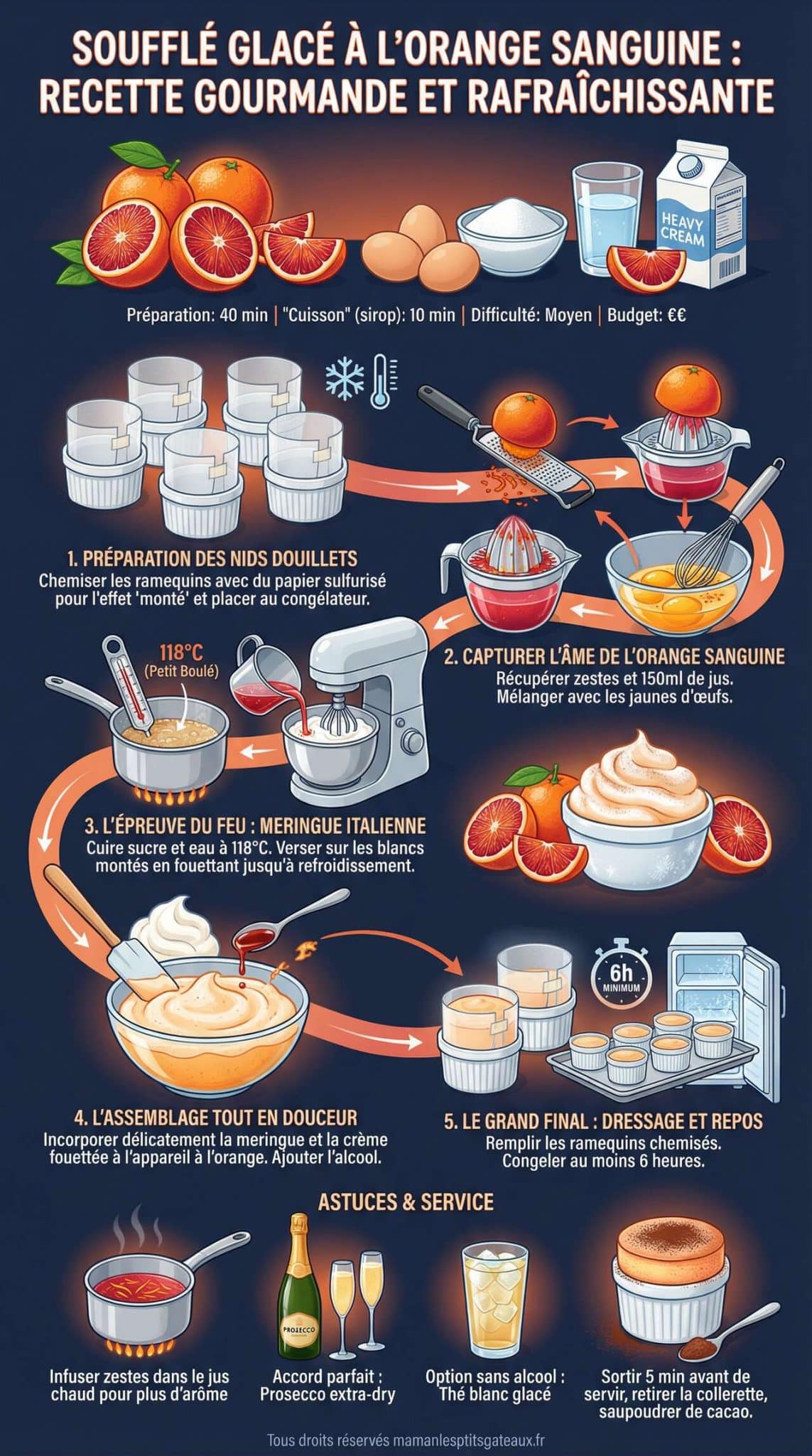 Fiche recette Souffl&eacute; glac&eacute; &agrave; l'orange sanguine : recette gourmande et rafra&icirc;chissante
