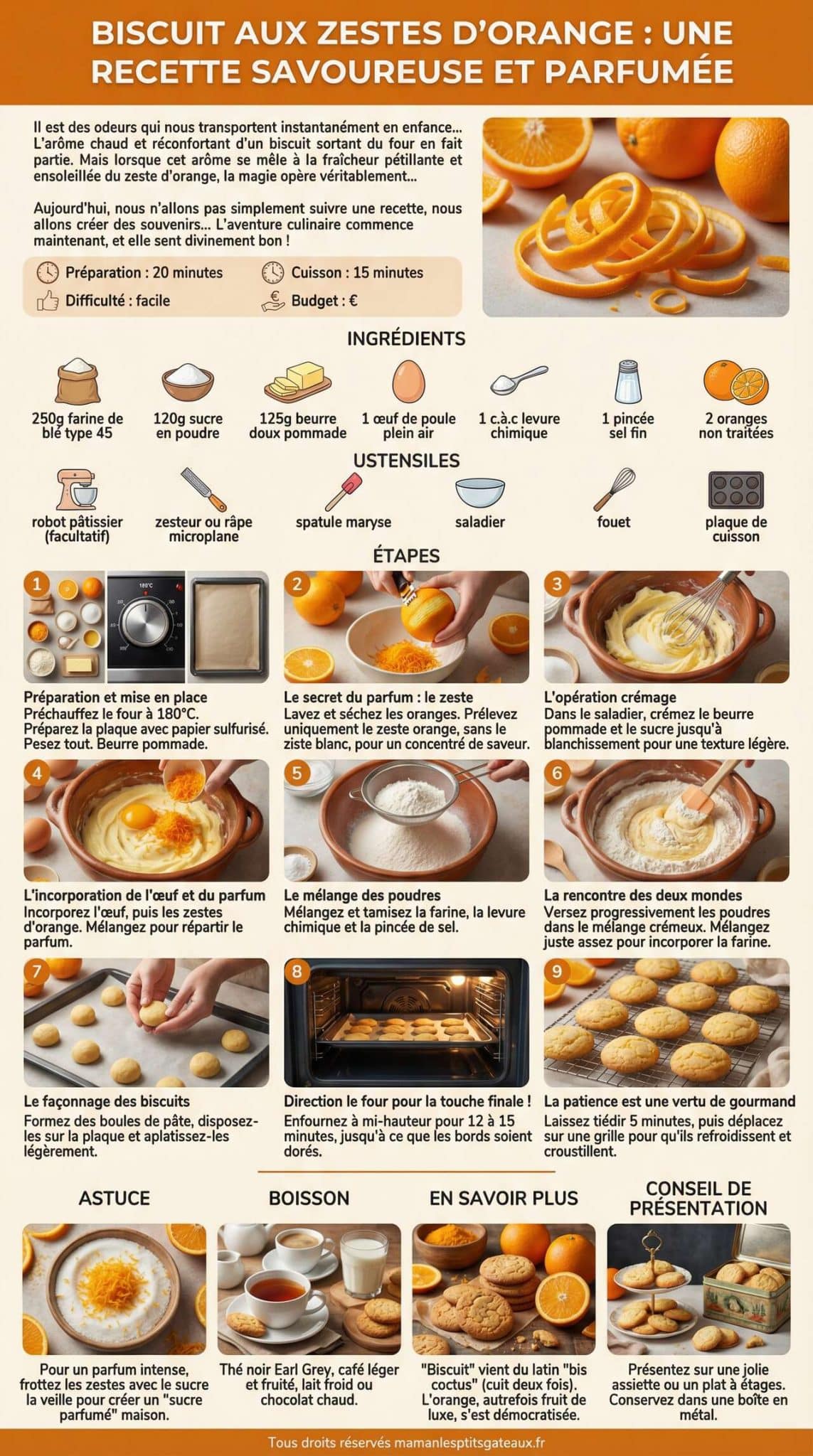 Fiche recette Biscuit aux zestes d'orange : une recette savoureuse et parfum&eacute;e