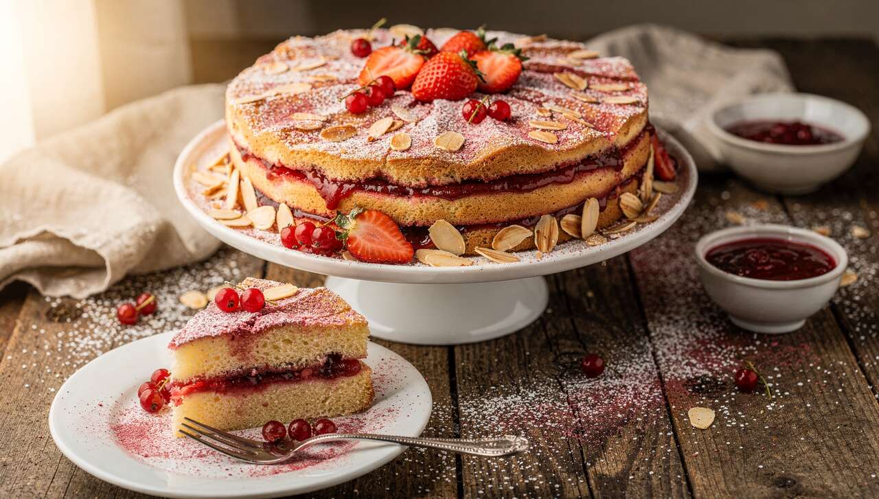 Recette de gâteau aux fraises et gelée de groseilles