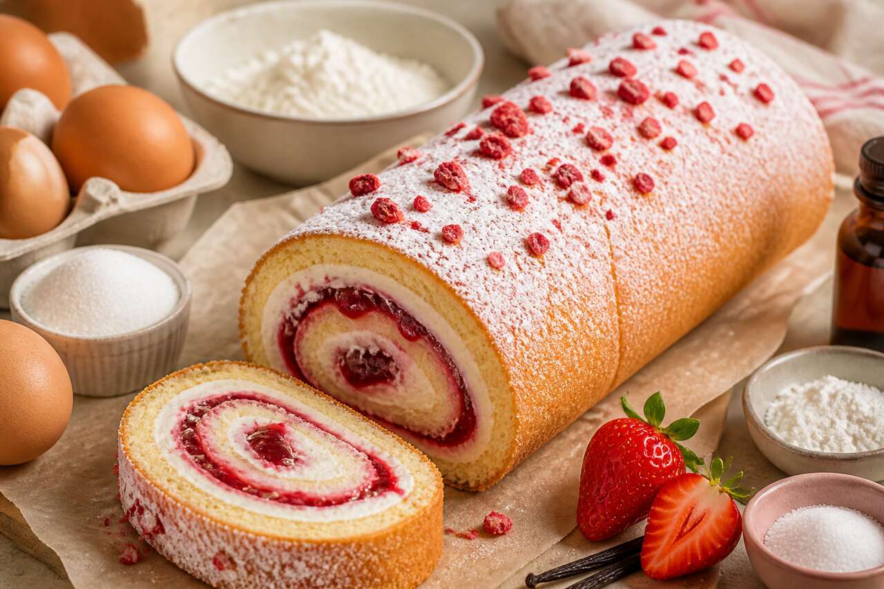 Roulé à la fraise : recette gourmande et facile