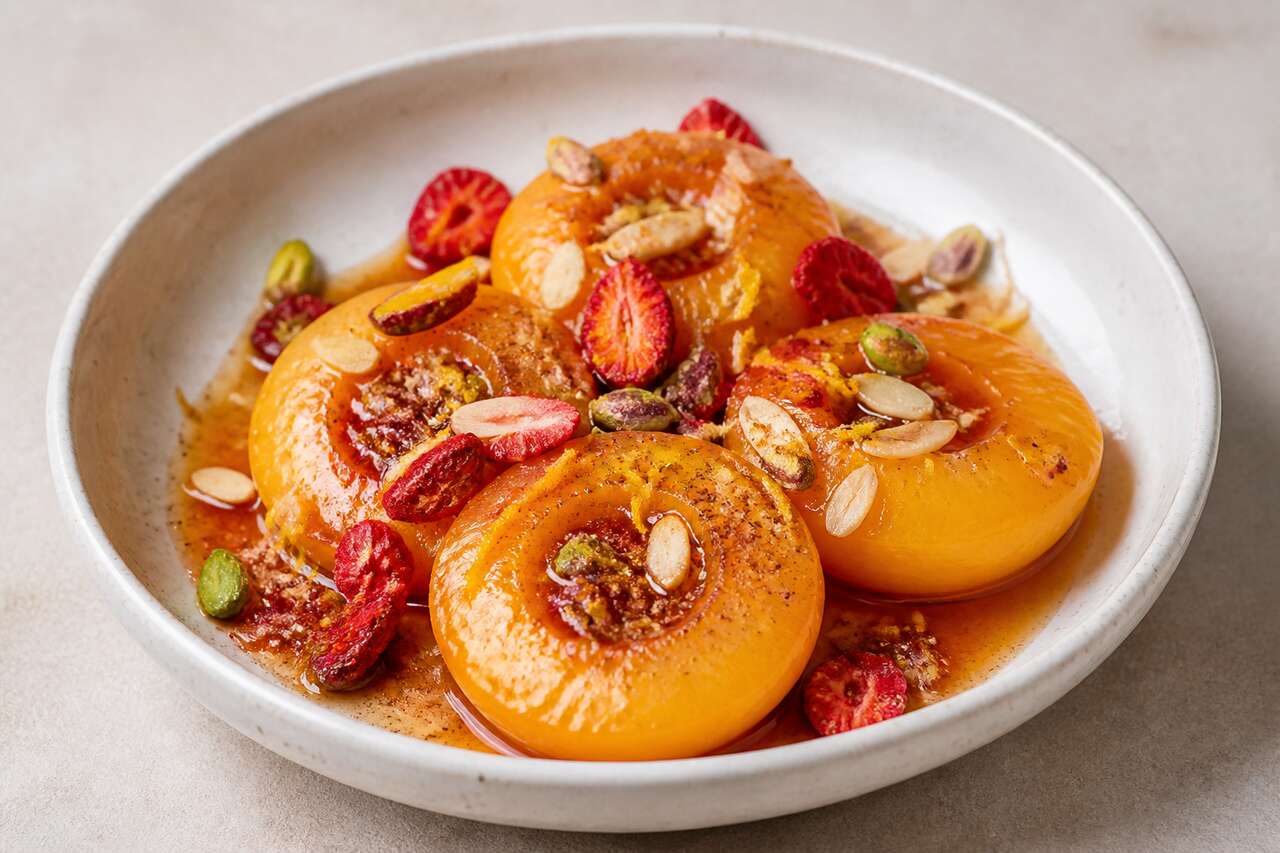 Pêches et fraises au sirop de miel : recette gourmande