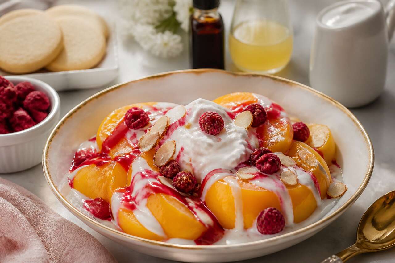 Pêches glacées aux framboises : recette facile et gourmande