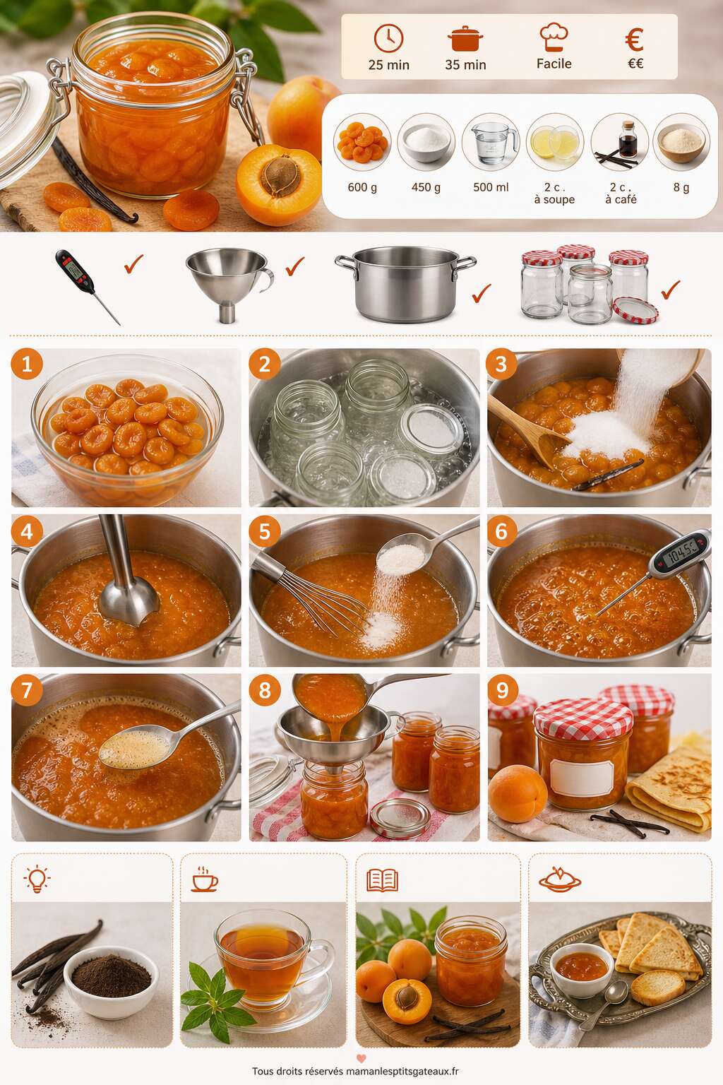 Fiche recette Recette de confiture d'abricots vanill&eacute;e maison