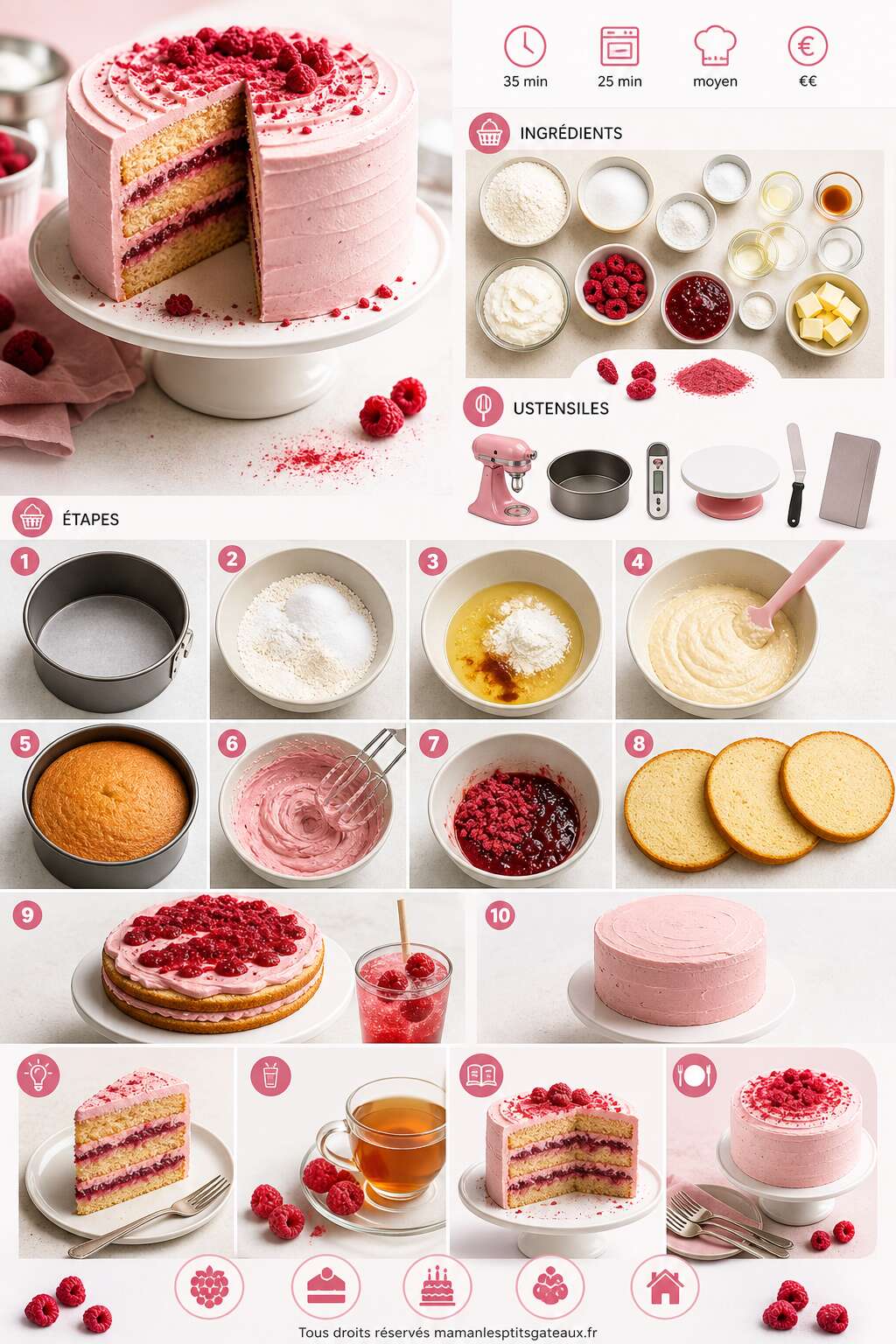 Fiche recette Recette du layer cake aux framboises