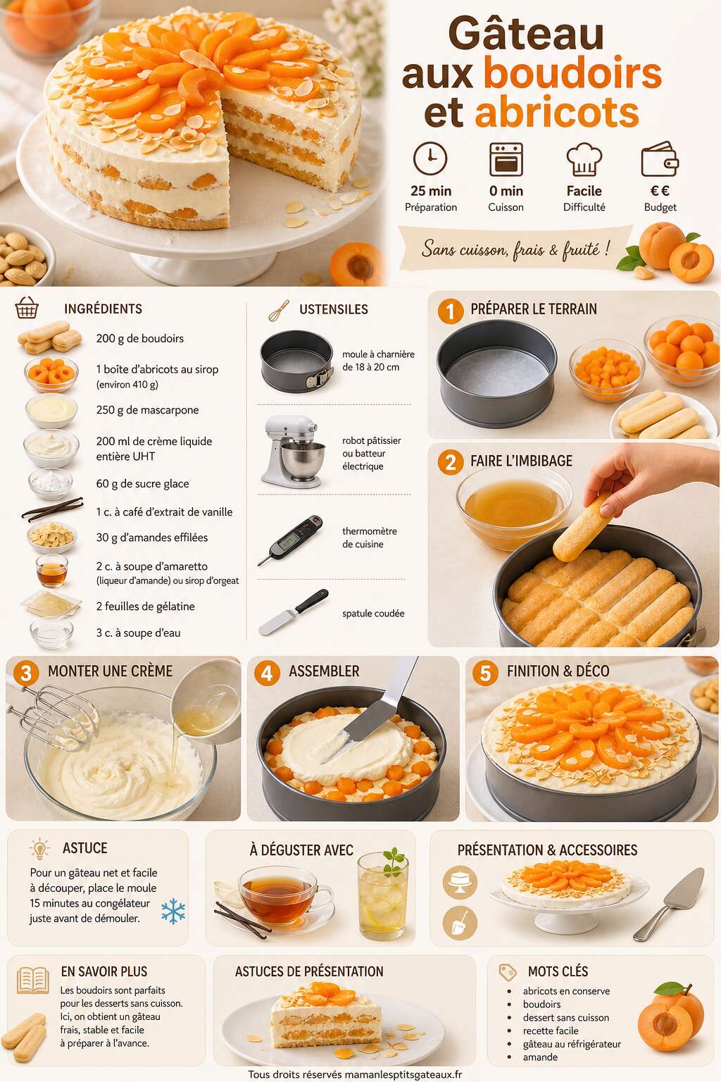 Fiche recette G&acirc;teau aux boudoirs et abricots : recette facile