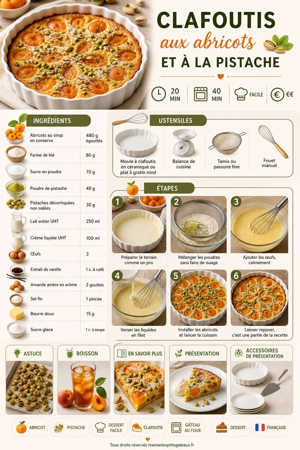 Fiche recette Recette du clafoutis aux abricots et à la pistache Fiche recette Recette du clafoutis aux abricots et à la pistache