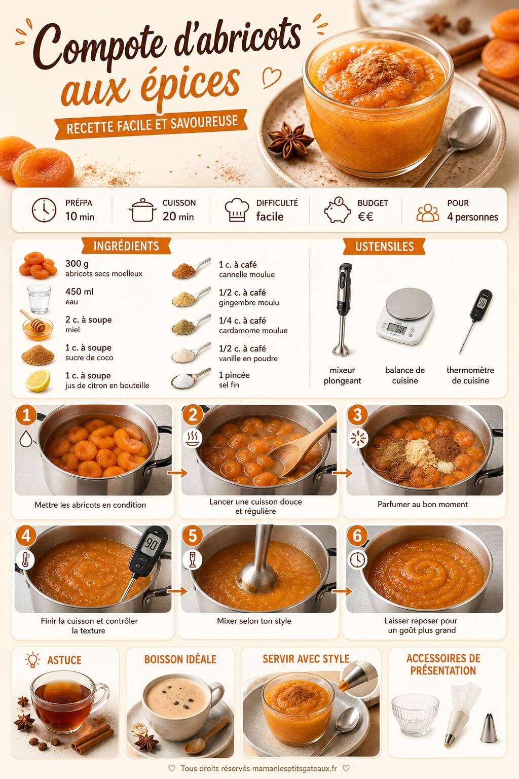 Fiche recette Compote d'abricots aux &eacute;pices : recette facile et savoureuse