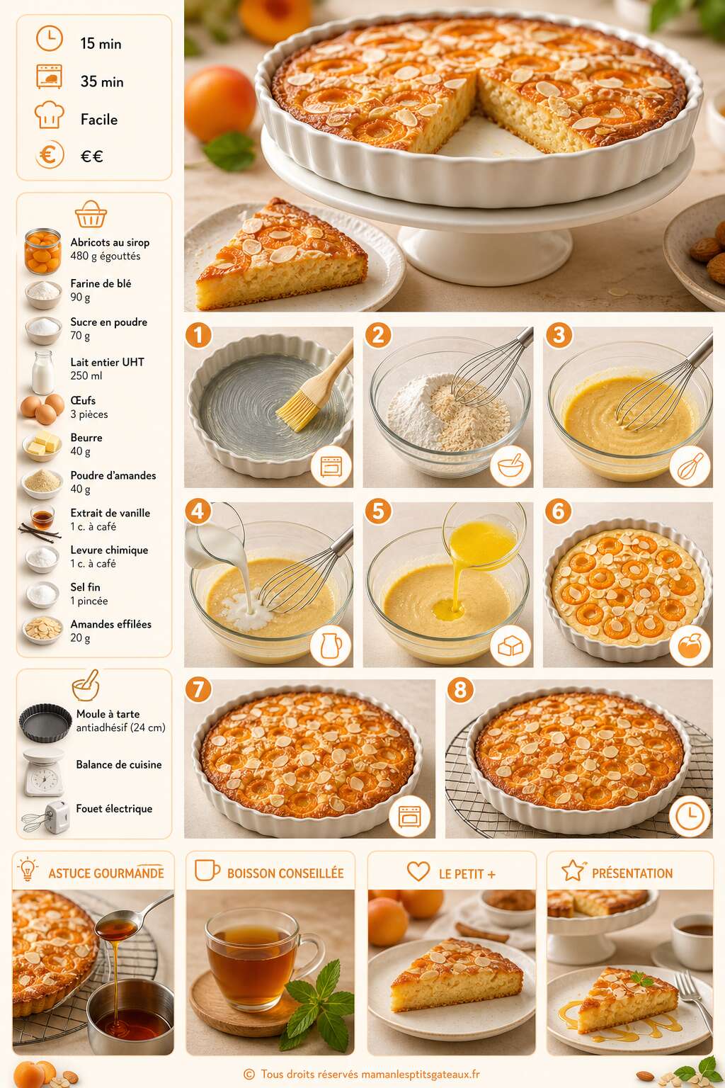 Fiche recette Tarte aux abricots sans p&acirc;te : recette facile et rapide