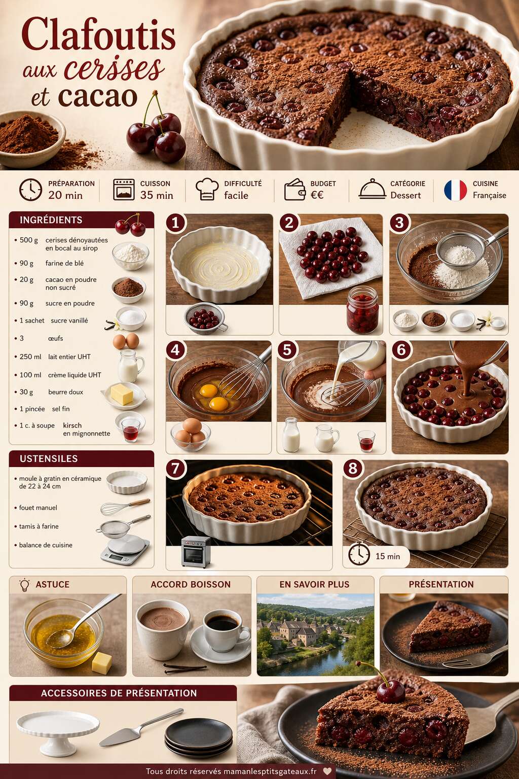Fiche recette Clafoutis aux cerises et cacao : recette gourmande