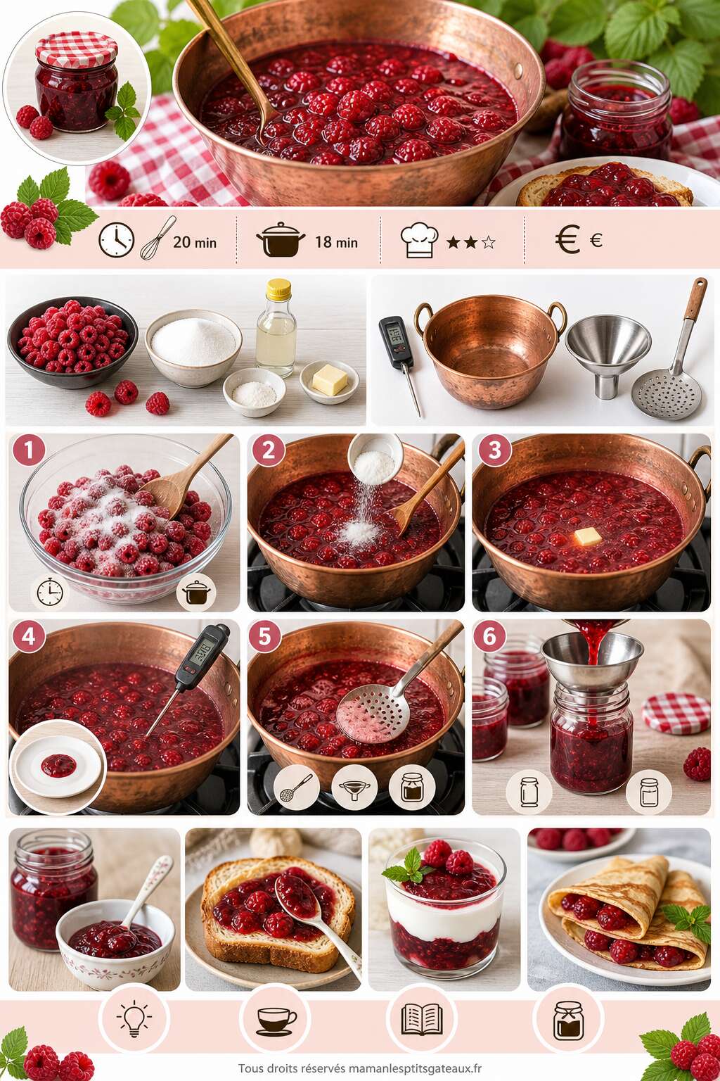 Fiche recette Recette de confiture de framboises enti&egrave;res maison