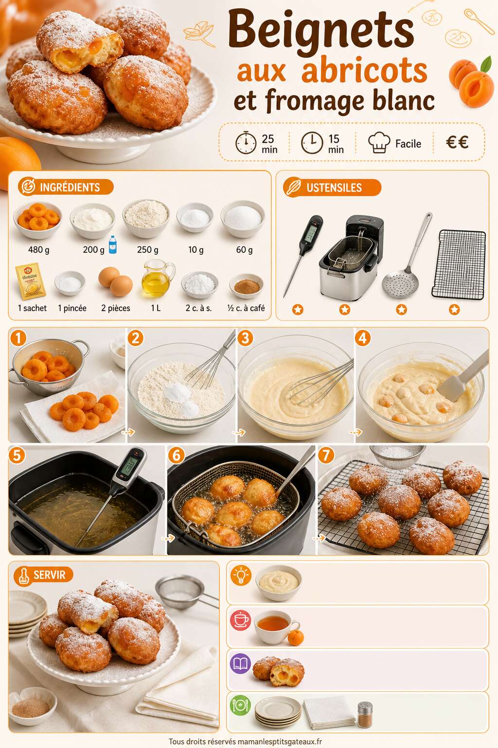 Fiche recette Recette de beignets aux abricots et fromage blanc