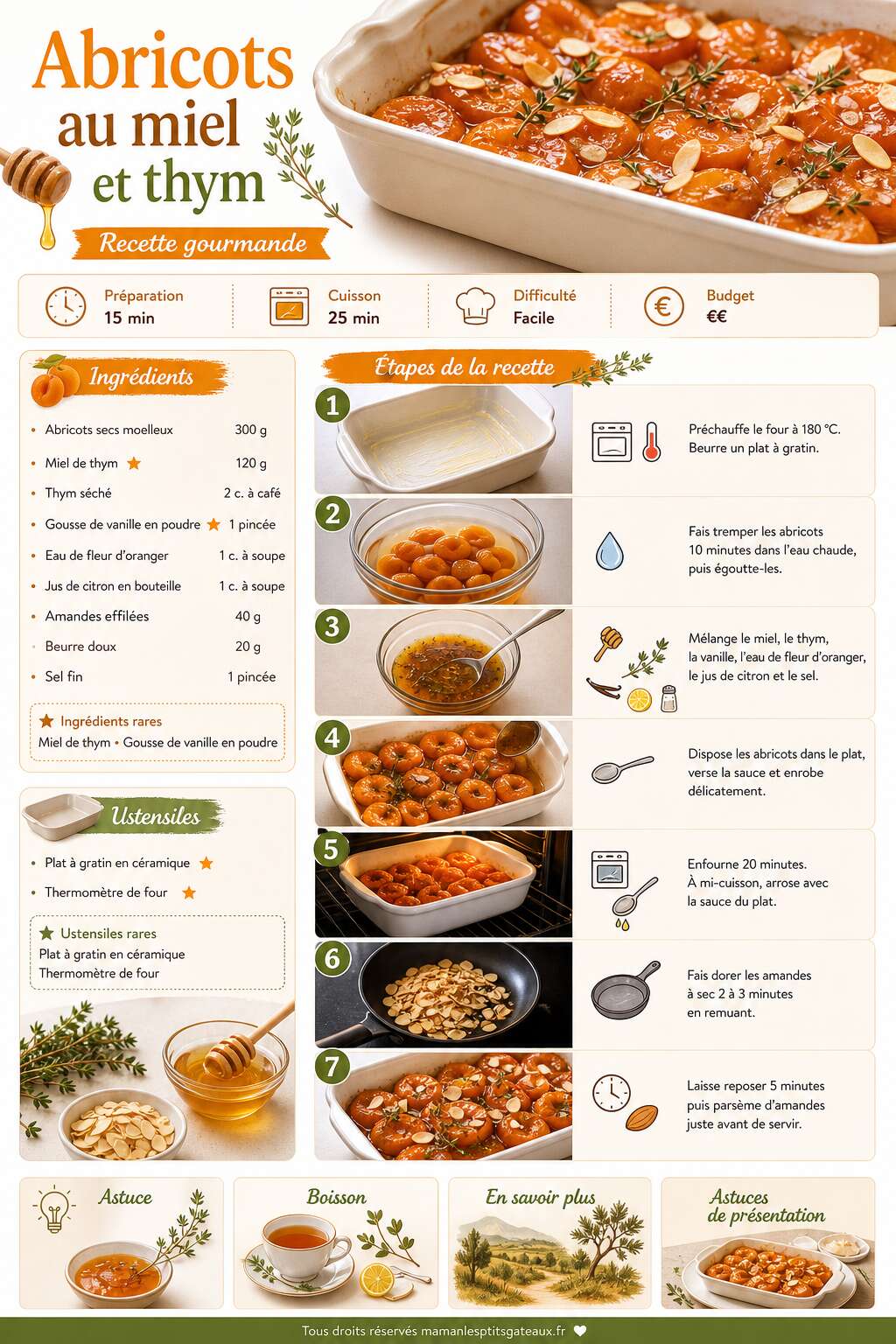 Fiche recette Abricots au miel et thym : recette gourmande