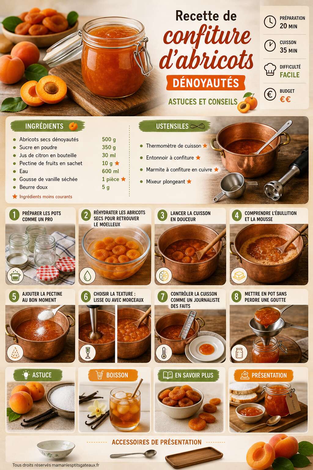 Fiche recette Recette de confiture d'abricots d&eacute;noyaut&eacute;s : astuces et conseils
