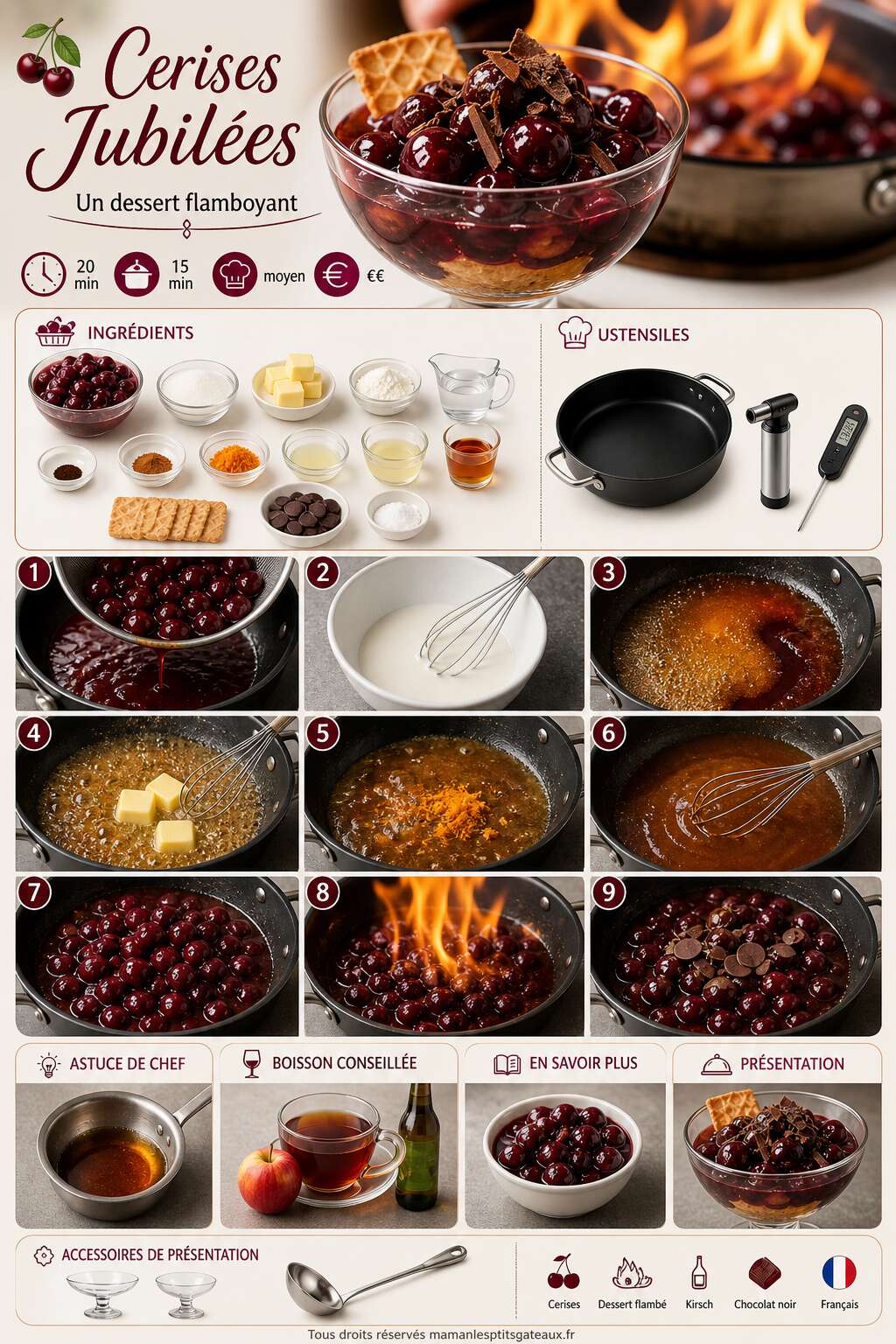 Fiche recette Recette de cerises jubil&eacute;es : un dessert flamboyant