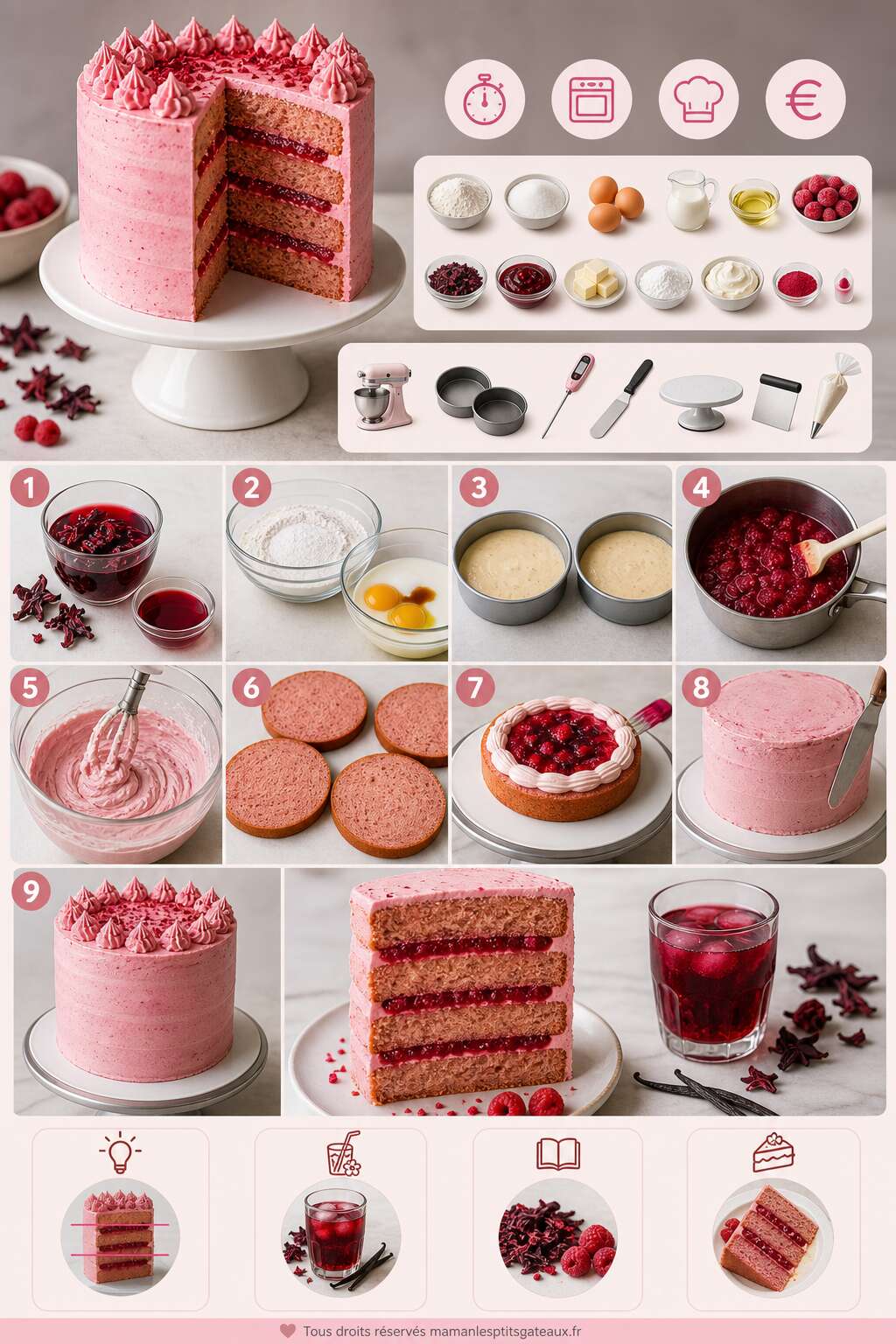 Fiche recette Recette du layer cake hibiscus et framboises