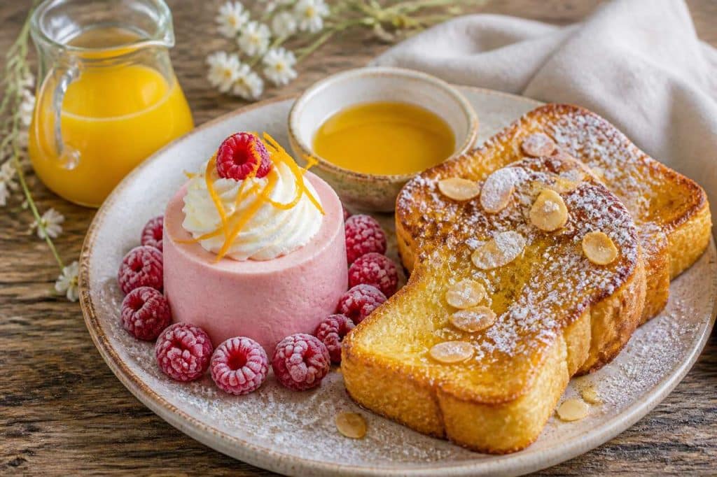 Mousse de framboises et brioche perdue à l'orange