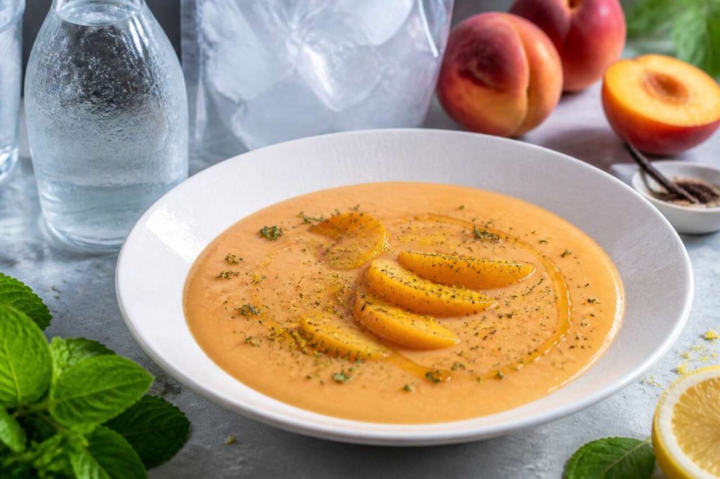 Velouté pêche menthe citron : recette fraîche et savoureuse