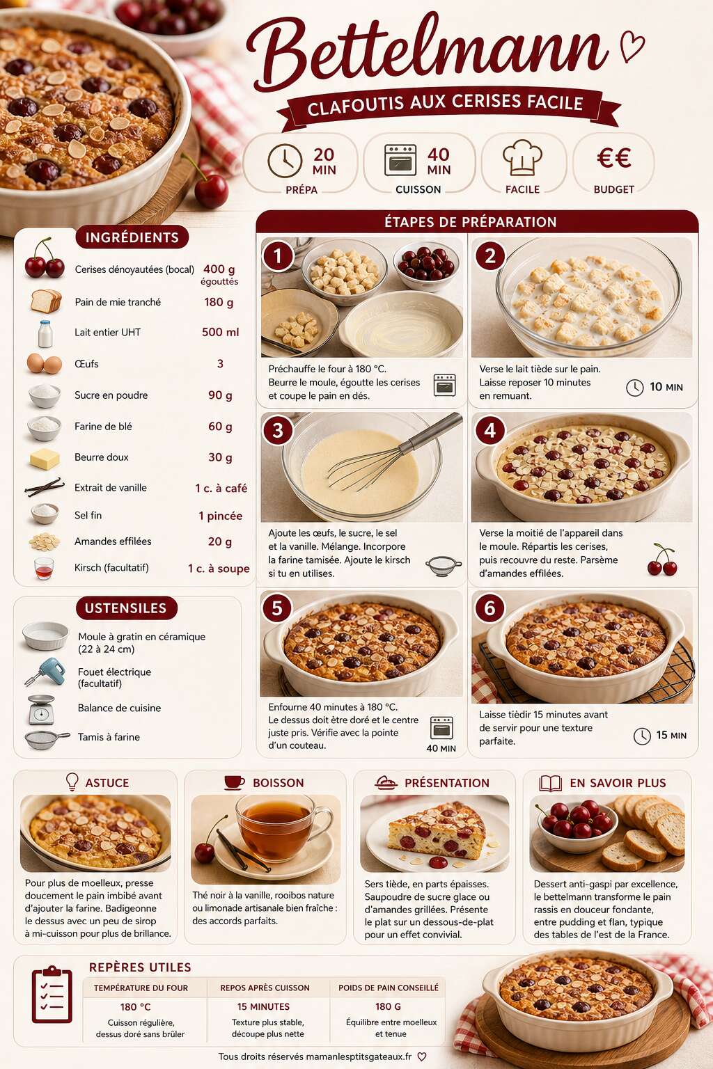 Fiche recette Bettelmann : clafoutis aux cerises facile