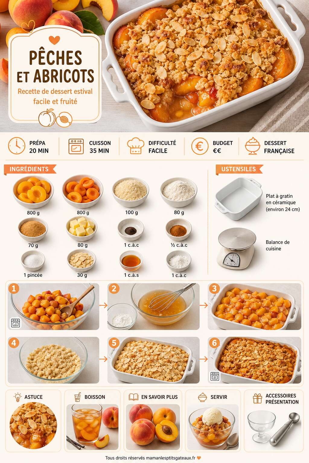 Fiche recette P&ecirc;ches et abricots : recette de dessert estival facile et fruit&eacute;