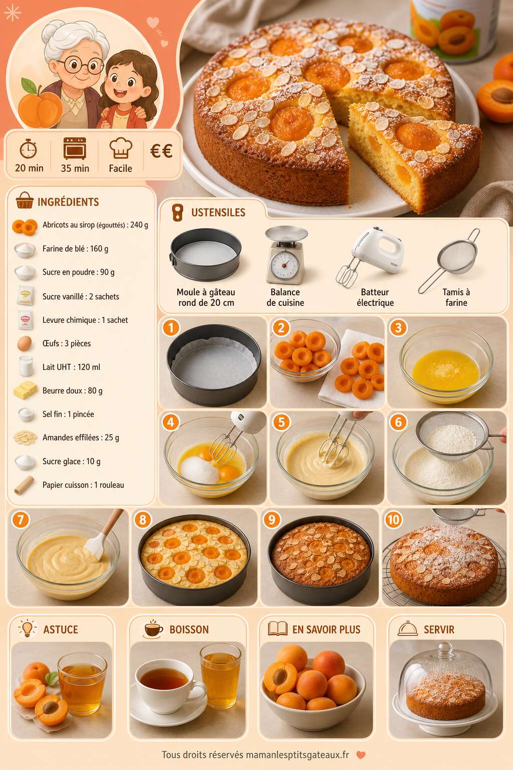 Fiche recette G&acirc;teau aux abricots et sucre vanill&eacute; : recette facile et d&eacute;licieuse