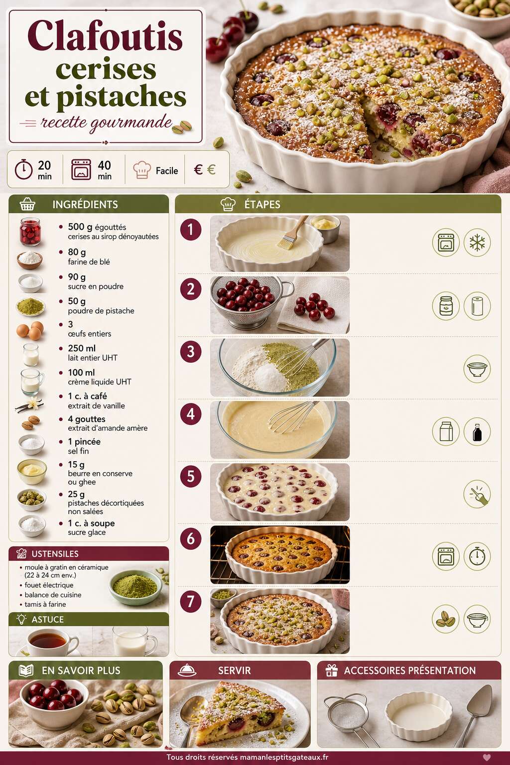 Fiche recette Clafoutis cerises et pistaches : recette gourmande