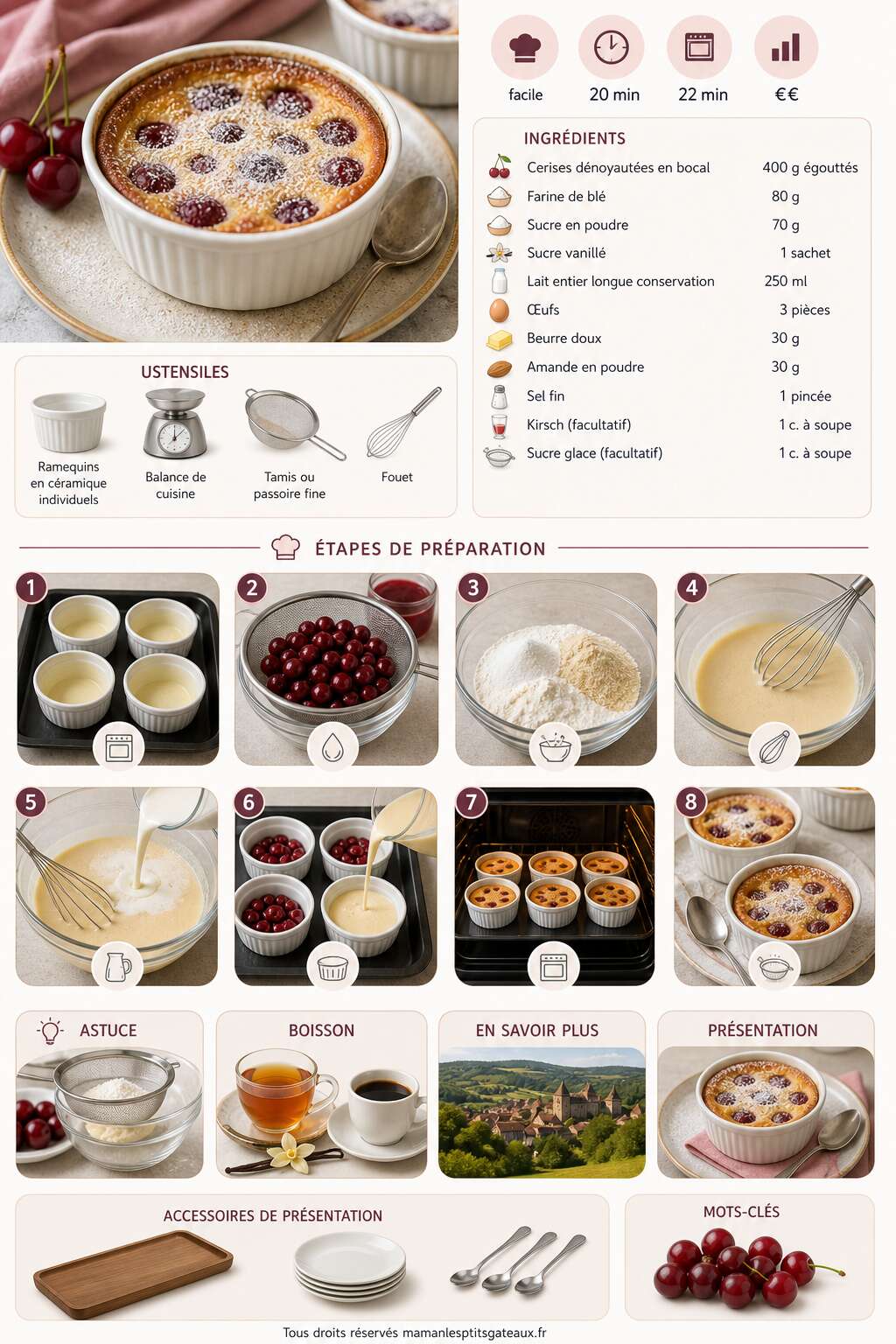 Fiche recette Petits clafoutis aux cerises : recette gourmande