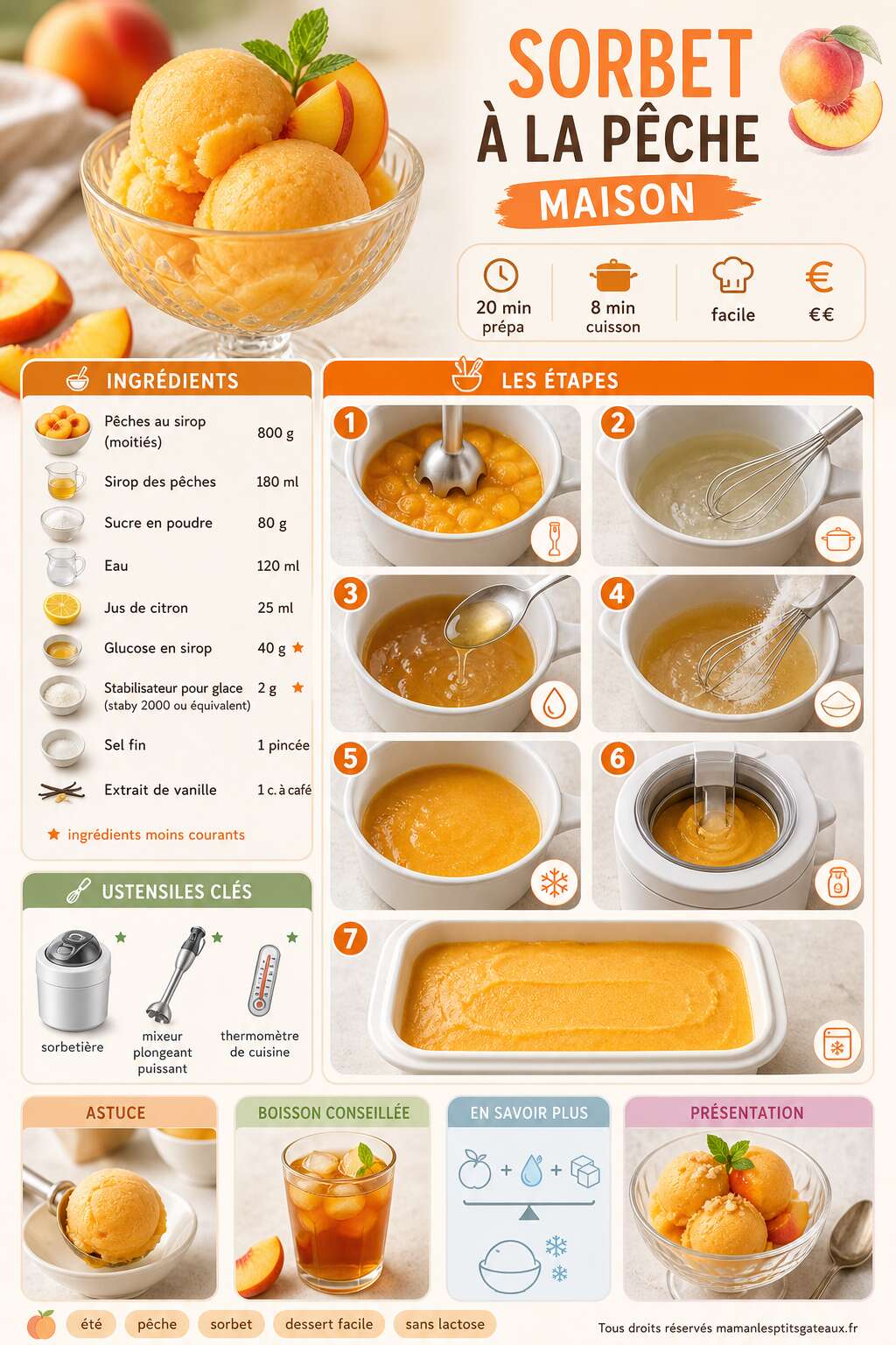 Fiche recette Recette de sorbet à la pêche maison Fiche recette Recette de sorbet à la pêche maison