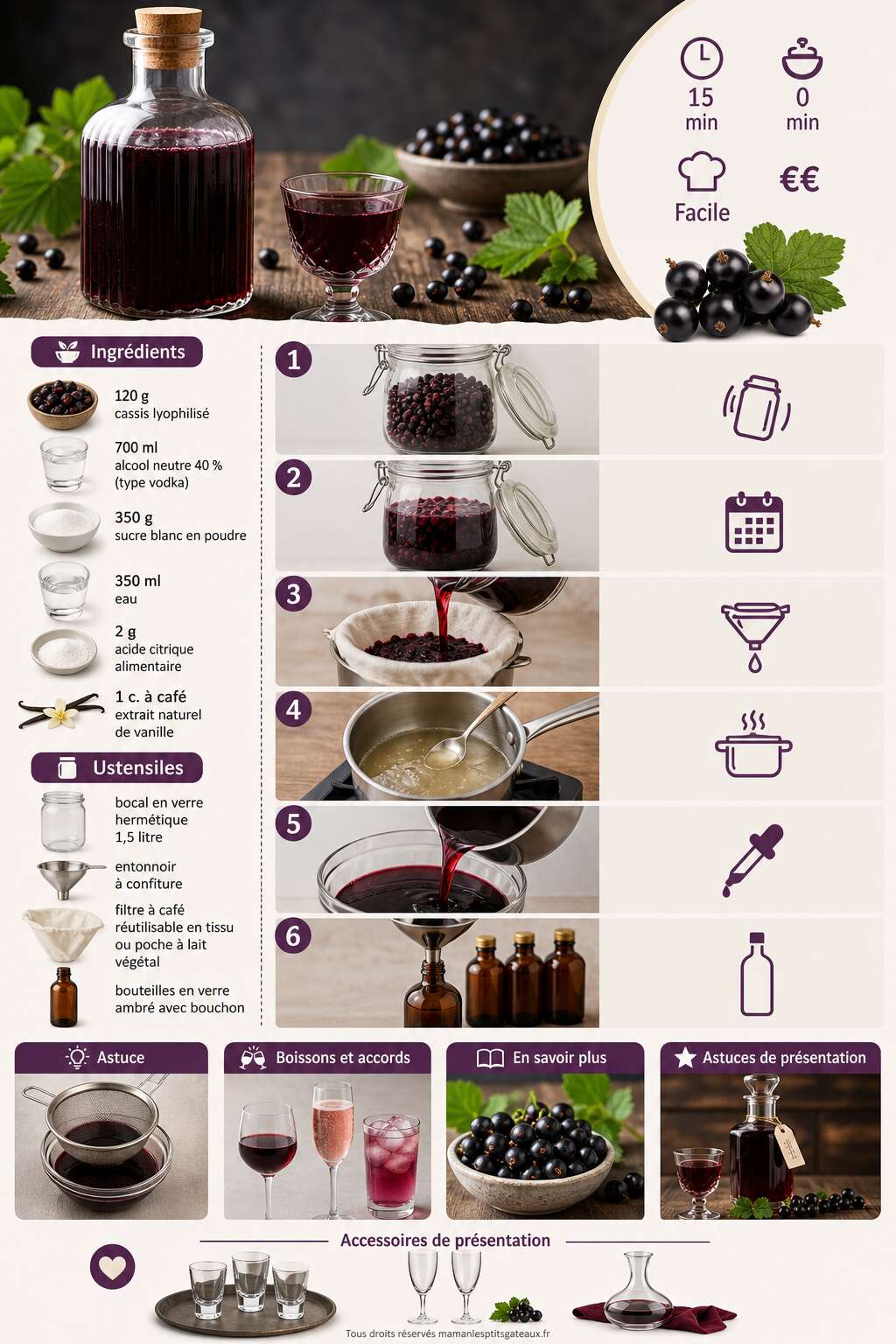 Fiche recette Recette de liqueur de cassis maison : astuces et étapes Fiche recette Recette de liqueur de cassis maison : astuces et étapes