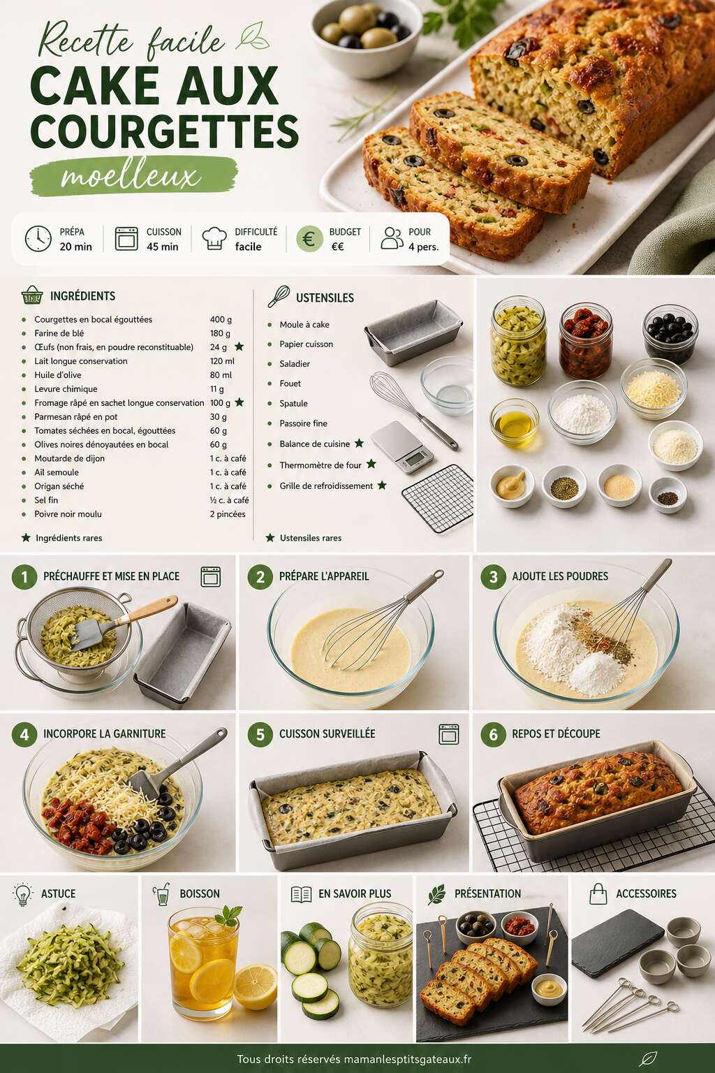 Fiche recette Recette facile : cake aux courgettes moelleux Fiche recette Recette facile : cake aux courgettes moelleux