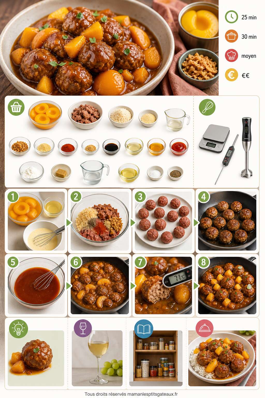 Fiche recette Recette de boulettes aux pêches : un délice sucré-salé Fiche recette Recette de boulettes aux pêches : un délice sucré-salé