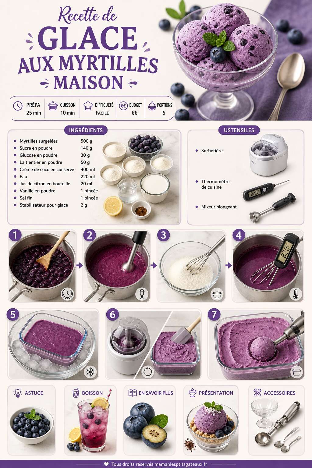Fiche recette Recette de glace aux myrtilles maison