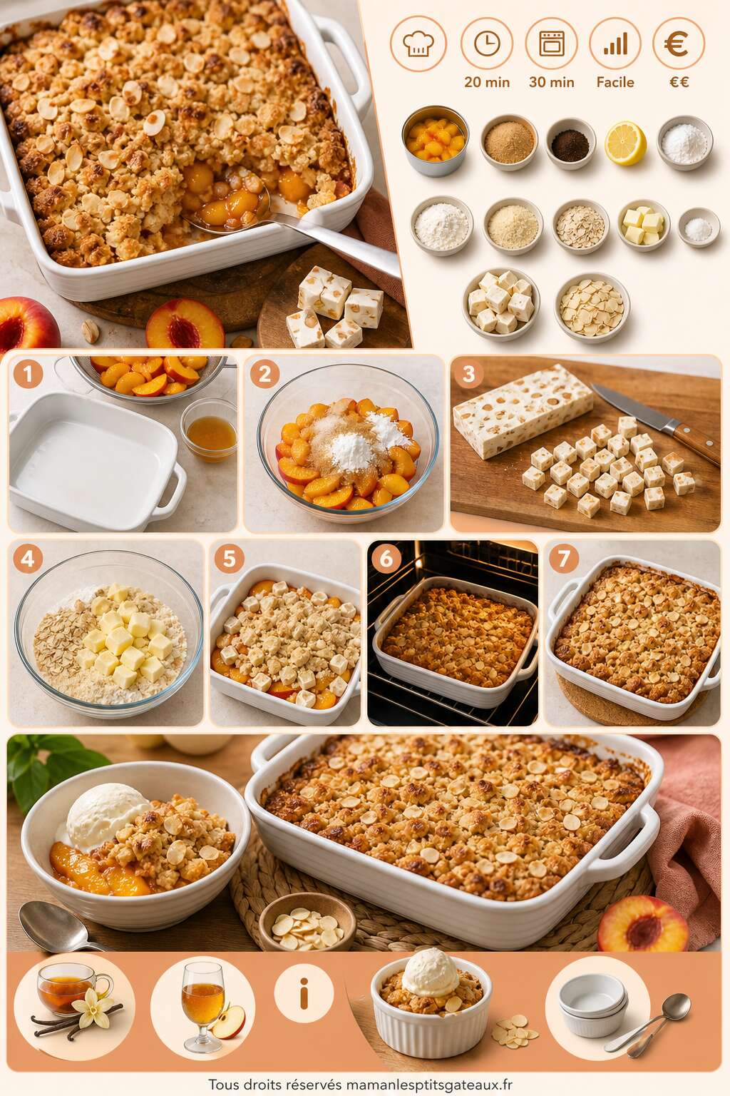 Fiche recette Crumble aux nectarines et nougat : recette gourmande