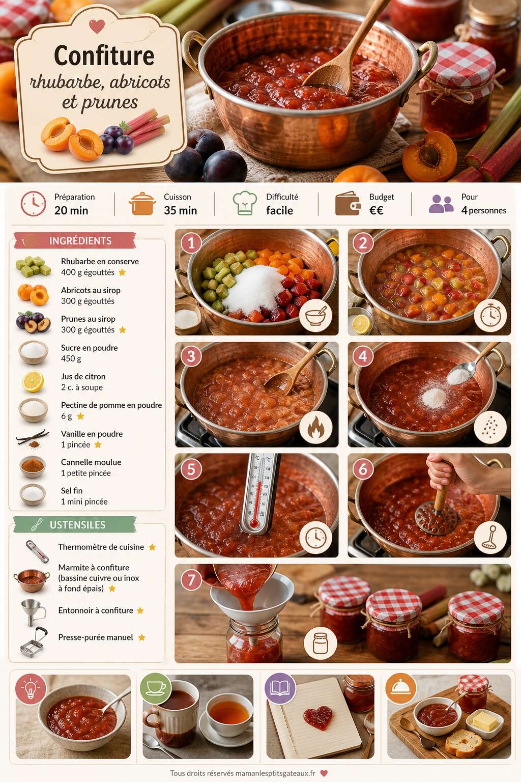 Fiche recette Confiture rhubarbe, abricots et prunes : recette gourmande
