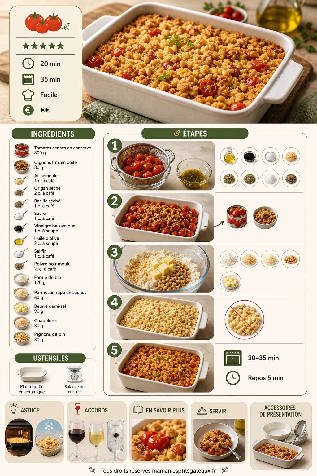 Fiche recette Crumble aux tomates cerises : recette facile et savoureuse Fiche recette Crumble aux tomates cerises : recette facile et savoureuse