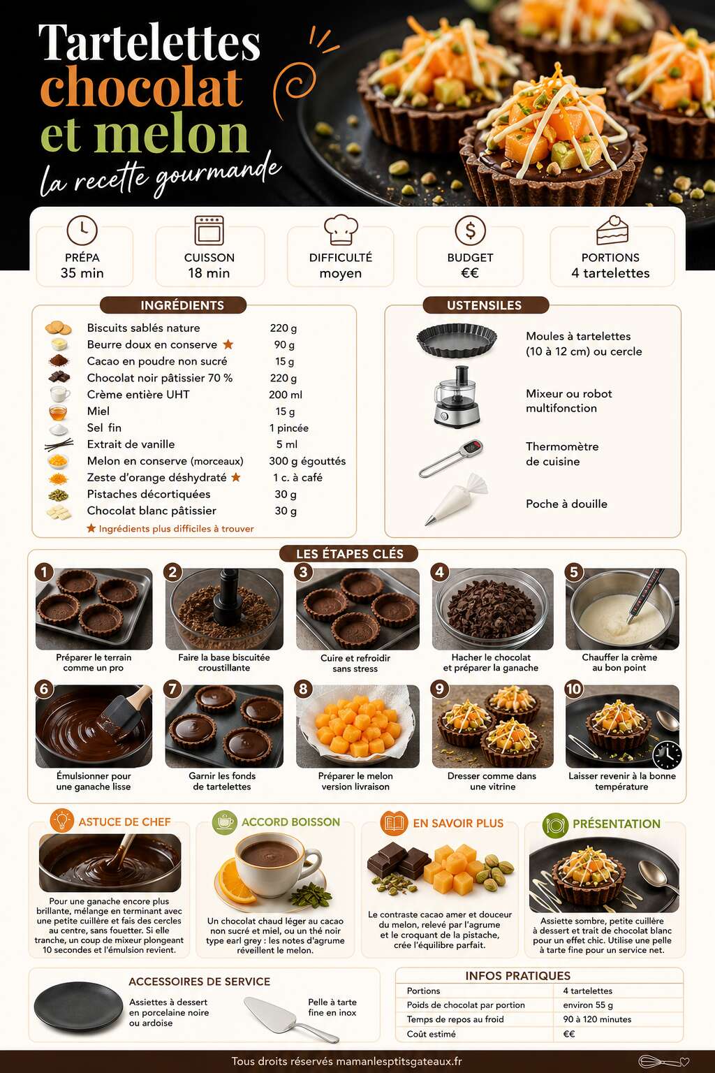 Fiche recette Tartelettes chocolat et melon : la recette gourmande Fiche recette Tartelettes chocolat et melon : la recette gourmande